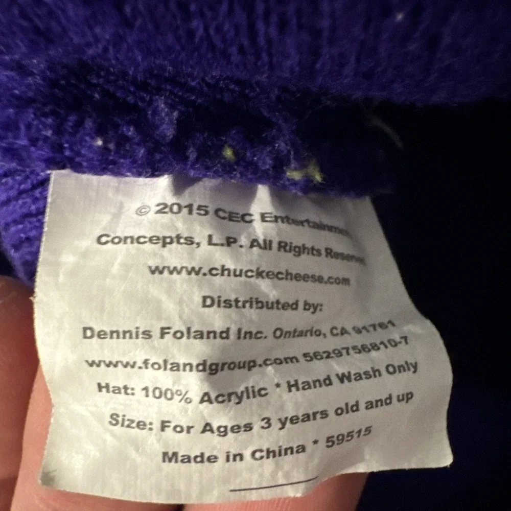 CHUCK E CHEESE WINTER HAT Knit Beanie Cap with POM Ball Mouse Green Purple Youth